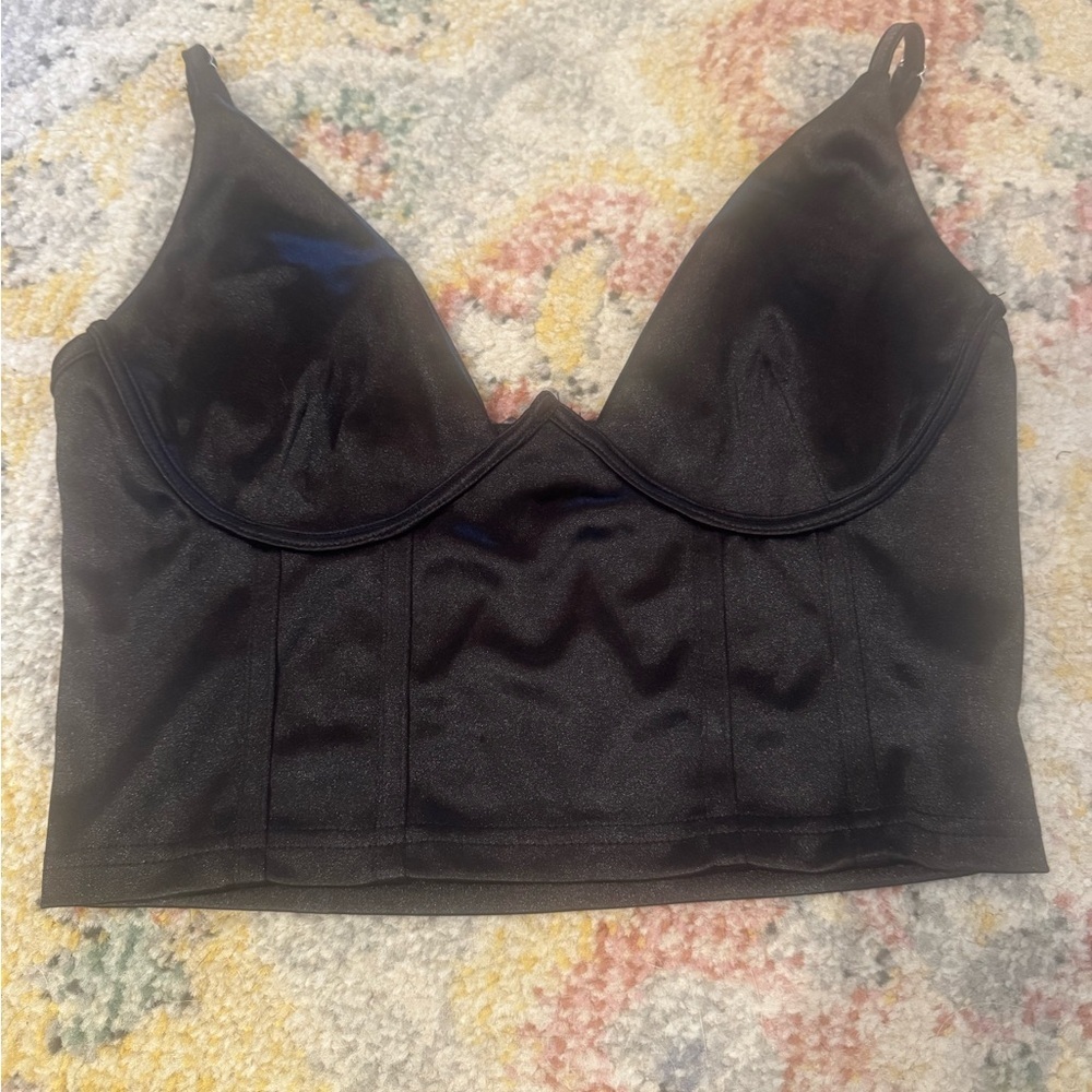 🌼Black Satin Bustier Top